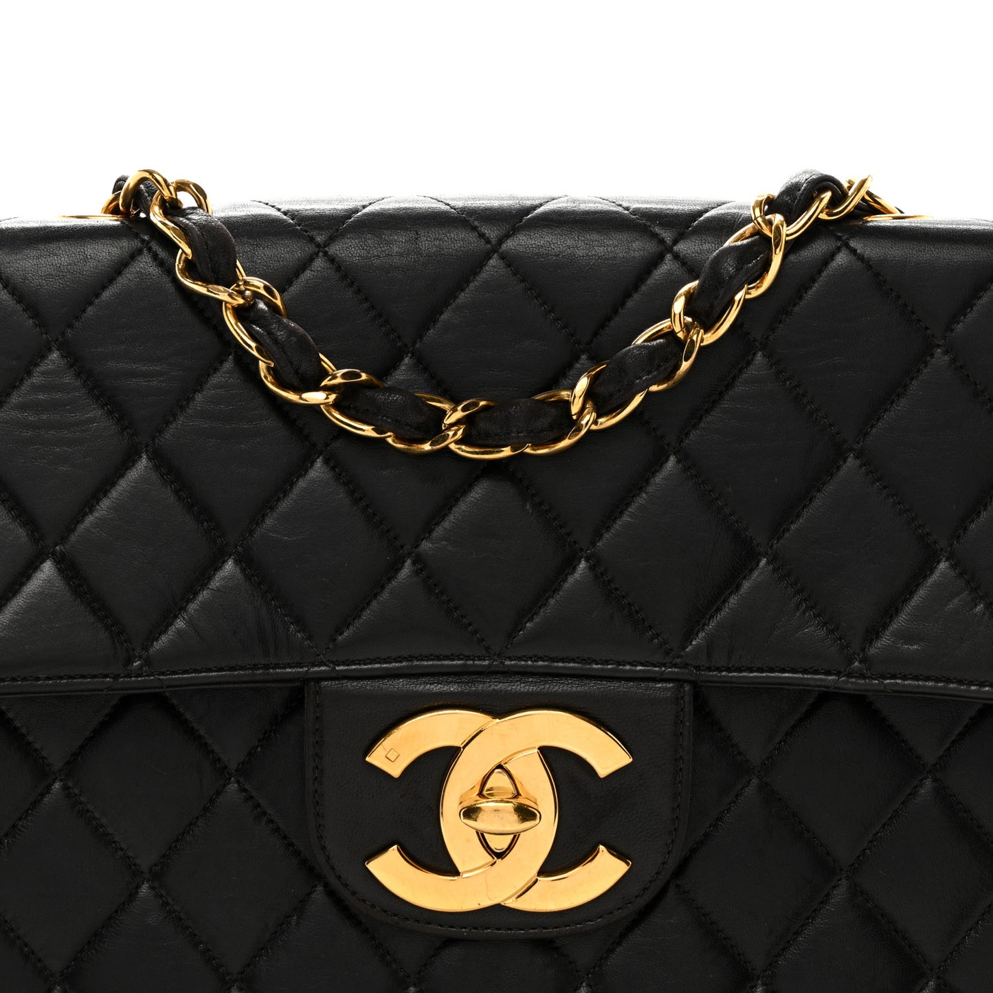 Lambskin Quilted XL Jumbo Single Flap Black