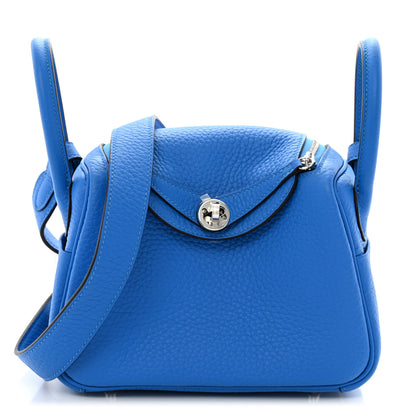 Hermes Taurillon Clemence Mini Lindy 20 Bleu Hydra 1 of 11