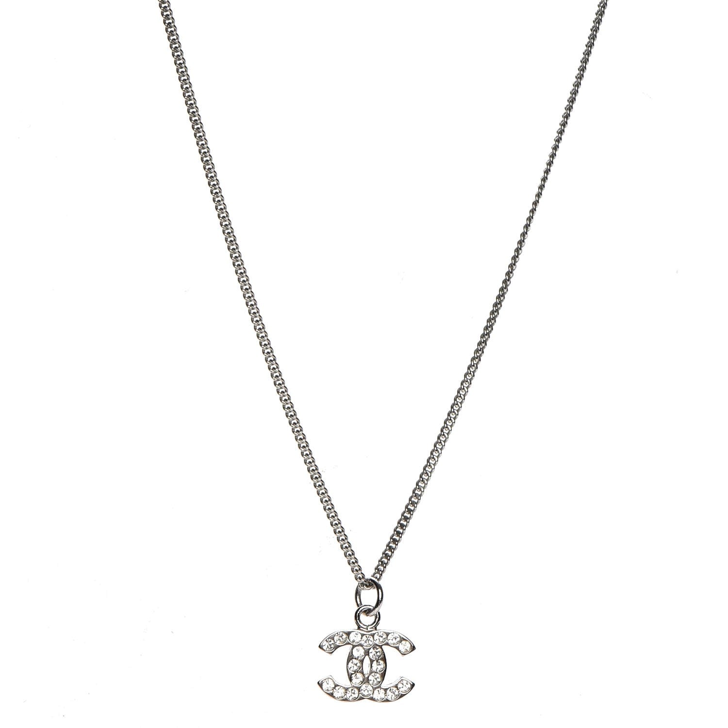 Chanel Crystal Timeless CC Necklace Silver 1 of 5