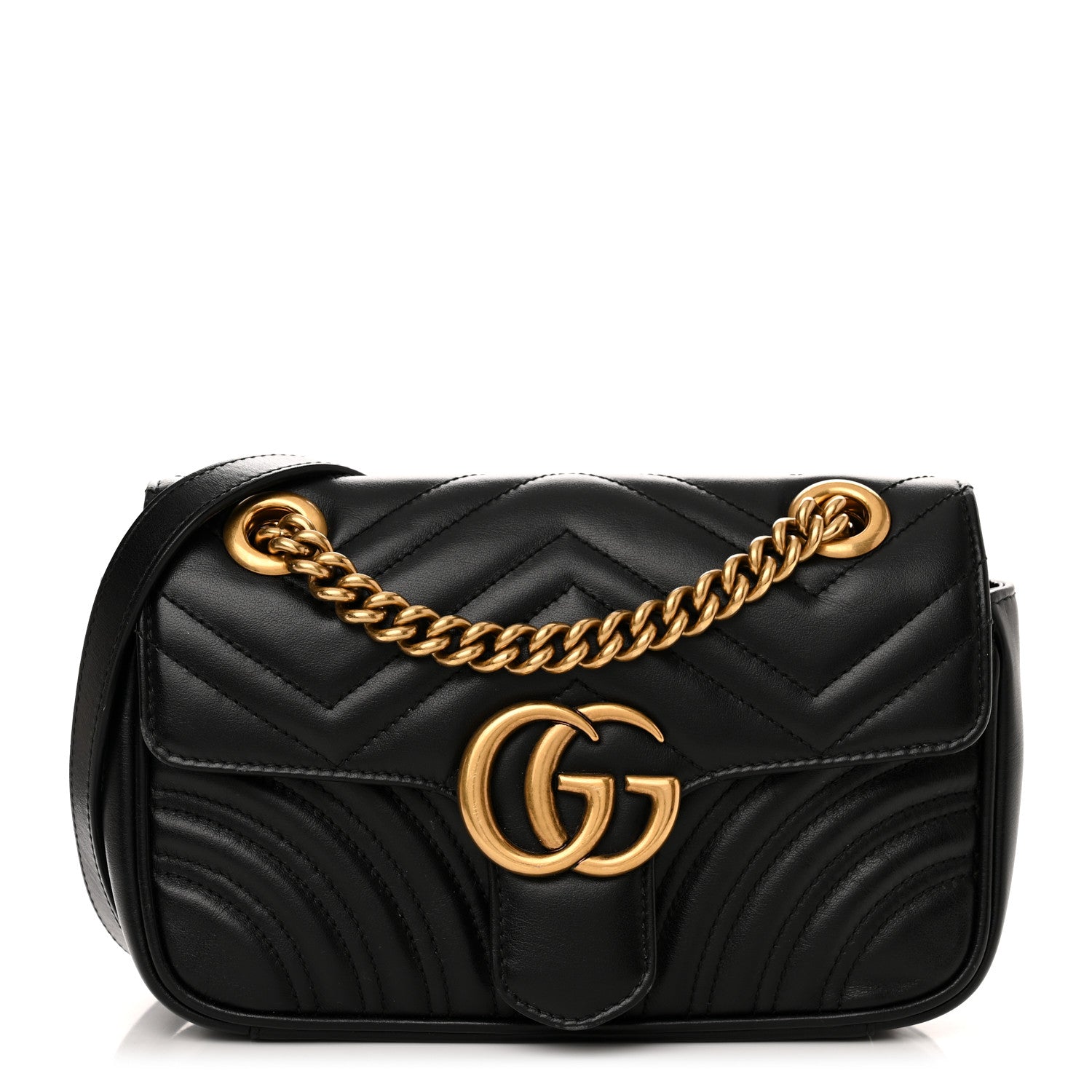 Gucci Calfskin Matelasse Mini GG Marmont Shoulder Bag Black 1 of 13