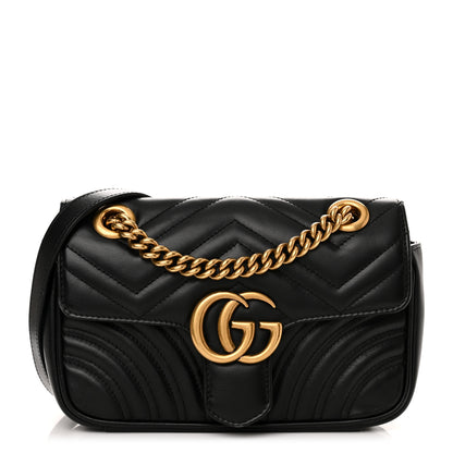 Gucci Calfskin Matelasse Mini GG Marmont Shoulder Bag Black 1 of 13