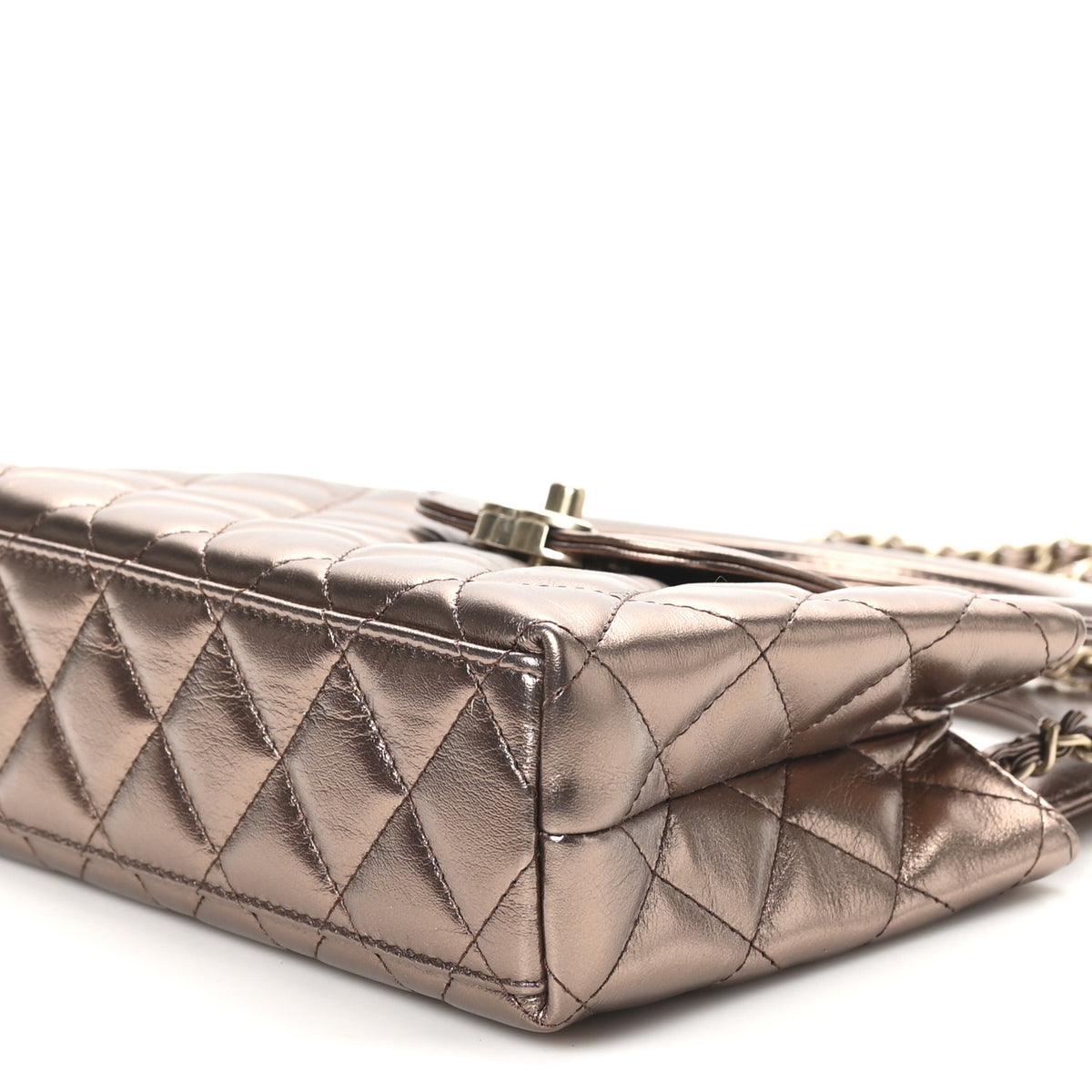Chanel Metallic Aged Calfskin Quilted Nano Kelly Shopper Light Brown 10 of 10