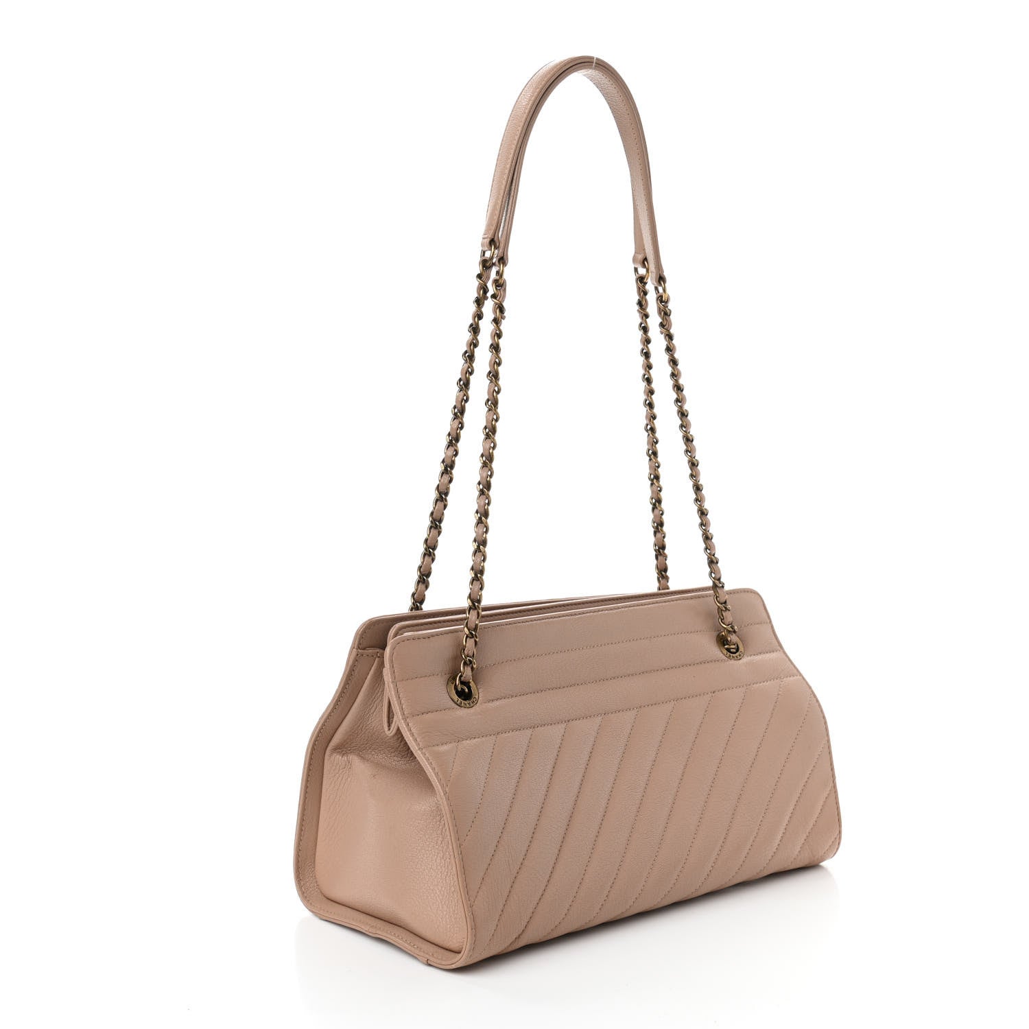 Chanel Shiny Goatskin Diagonal Quilted Shoulder Bag Beige 3 of 13
