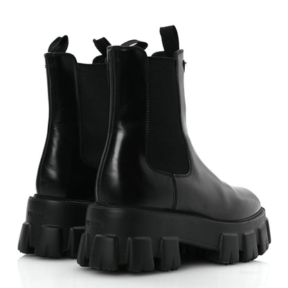 Prada Spazzolato Rois Triangle Monolith Chelsea 55mm Boots 39 Black 5 of 11