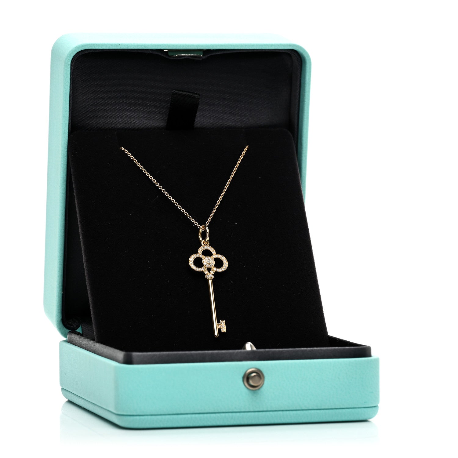 Tiffany 18K Yellow Gold Diamond Crown Key Pendant Necklace 6 of 6