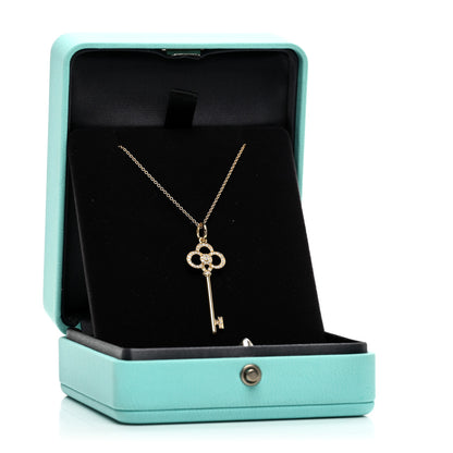 Tiffany 18K Yellow Gold Diamond Crown Key Pendant Necklace 6 of 6