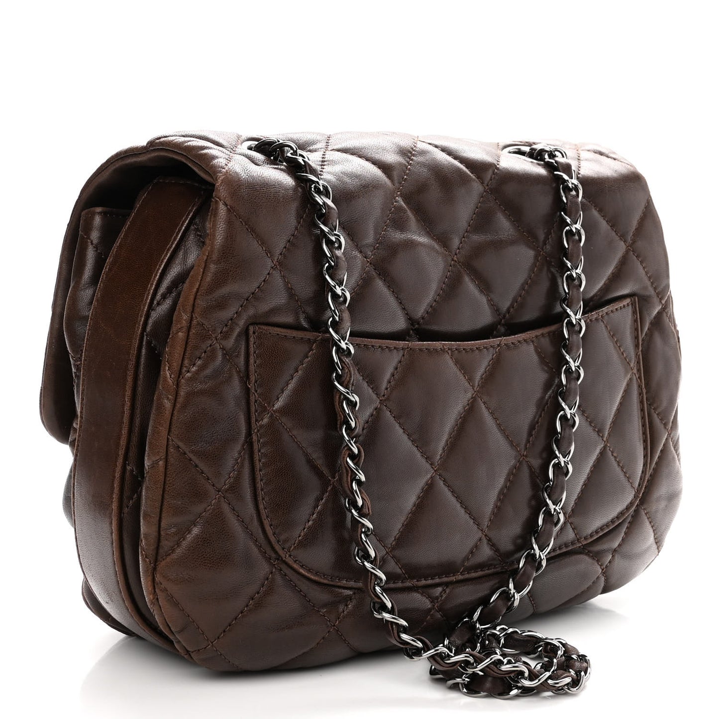 Lambskin Quilted Large Chanel 3 Flap Dark Brown