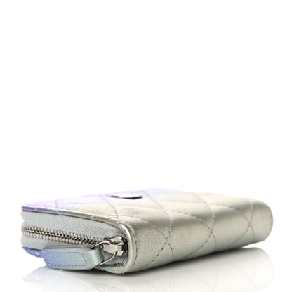 Chanel Gradient Metallic Calfskin Quilted Zip Around Coin Purse Wallet Silver Blue Yellow Purple 5 of 11