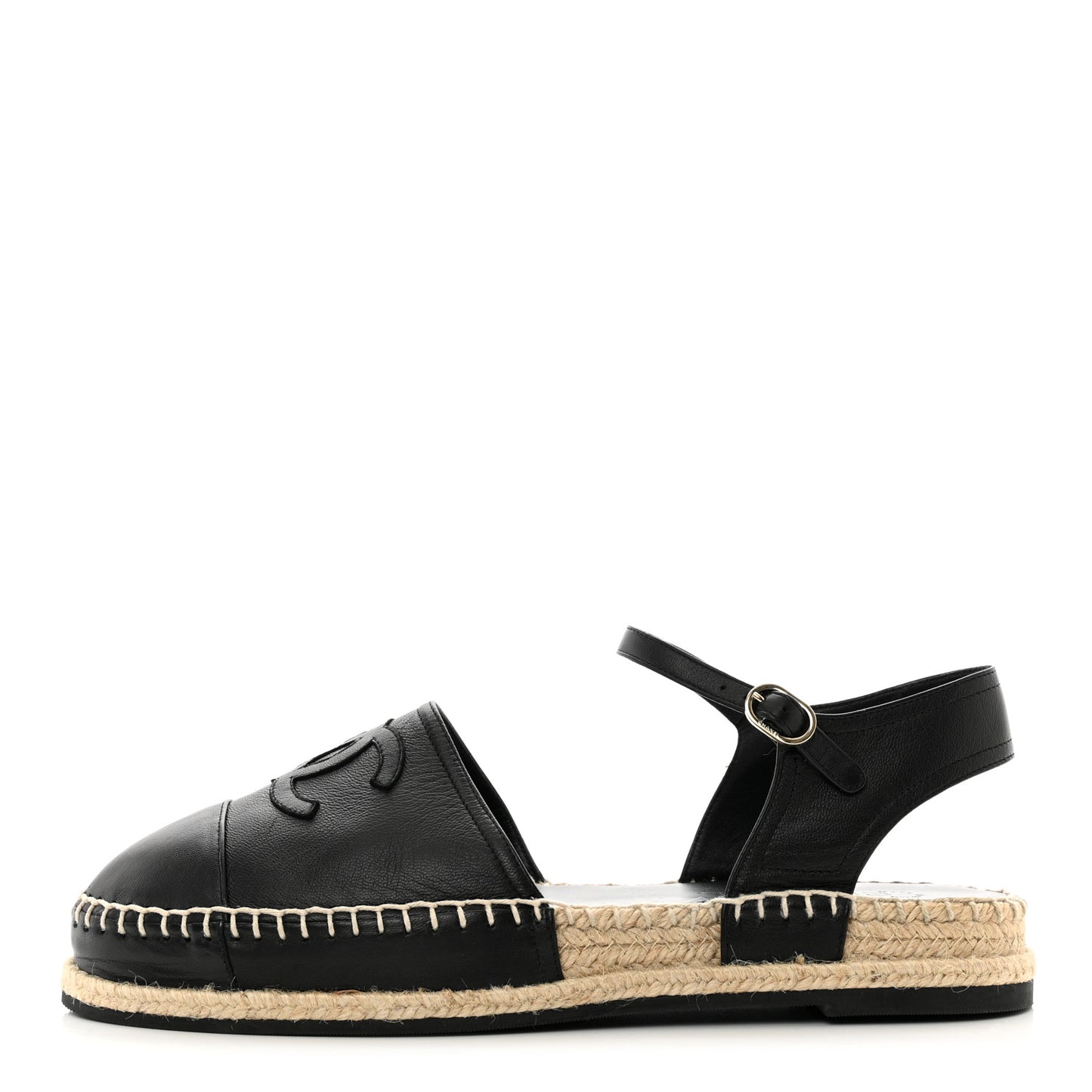 Lambskin Cap Toe CC Espadrilles Sandals 41 Black