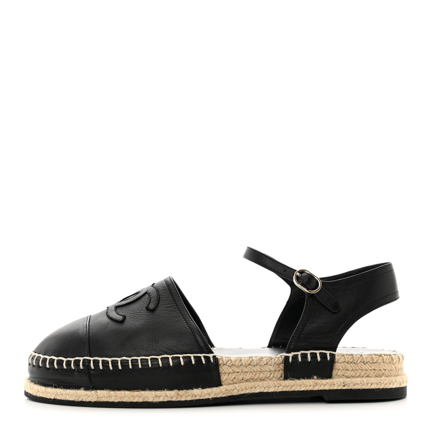 Chanel Lambskin Cap Toe CC Espadrilles Sandals 41 Black 1 of 9
