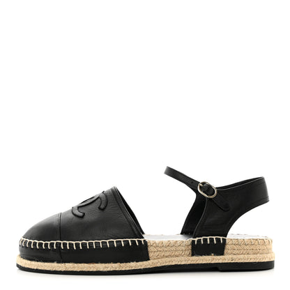Chanel Lambskin Cap Toe CC Espadrilles Sandals 41 Black 1 of 9