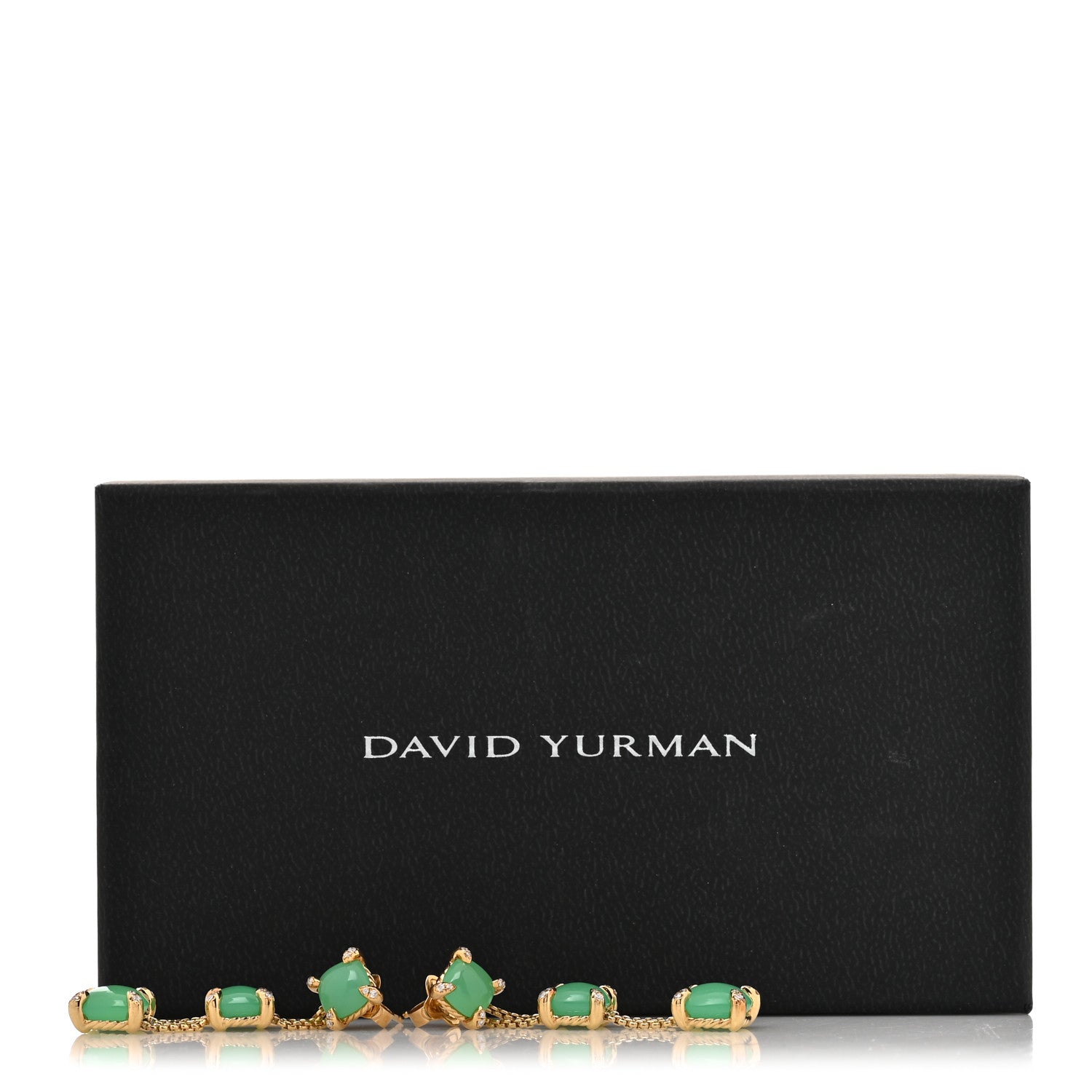 David Yurman 18K Yellow Gold Diamond Chrysoprase Chatelaine Chain Drop Earrings 5 of 5
