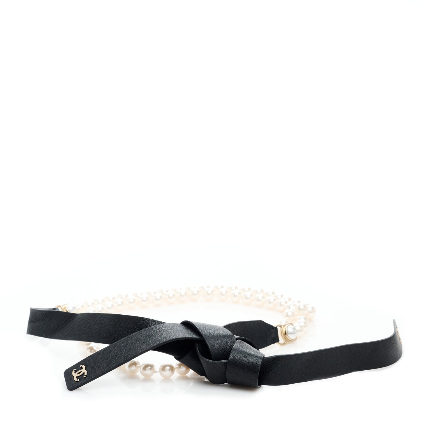 Lambskin Pearl CC Chain Belt L Black