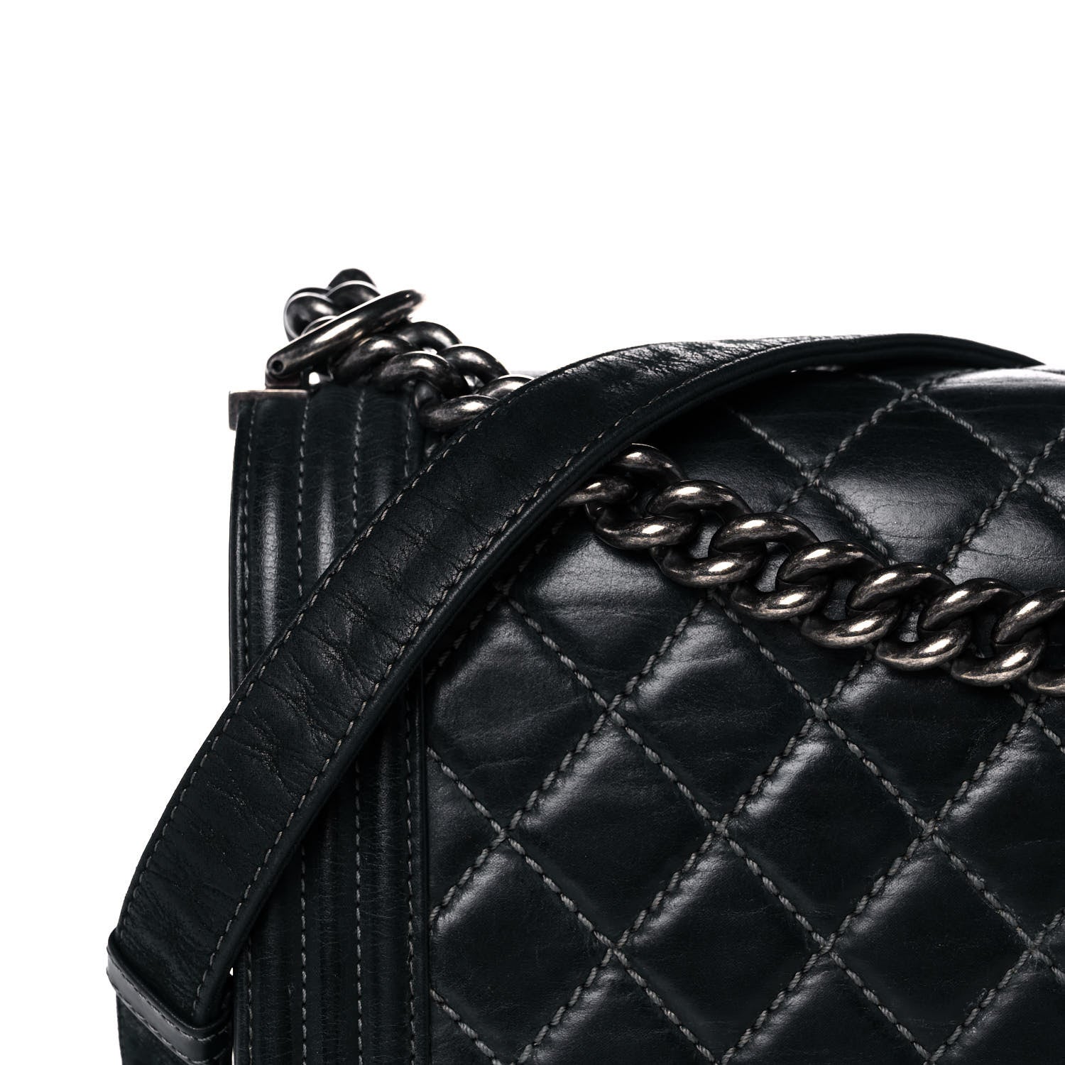 Chanel Calfskin Quilted Stitched New Medium Boy Flap Dark Navy Blue 8 of 11