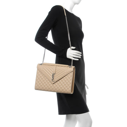 Saint Laurent Grain De Poudre Mixed Matelasse Large Triquilt Monogram Satchel Nude Powder 2 of 8