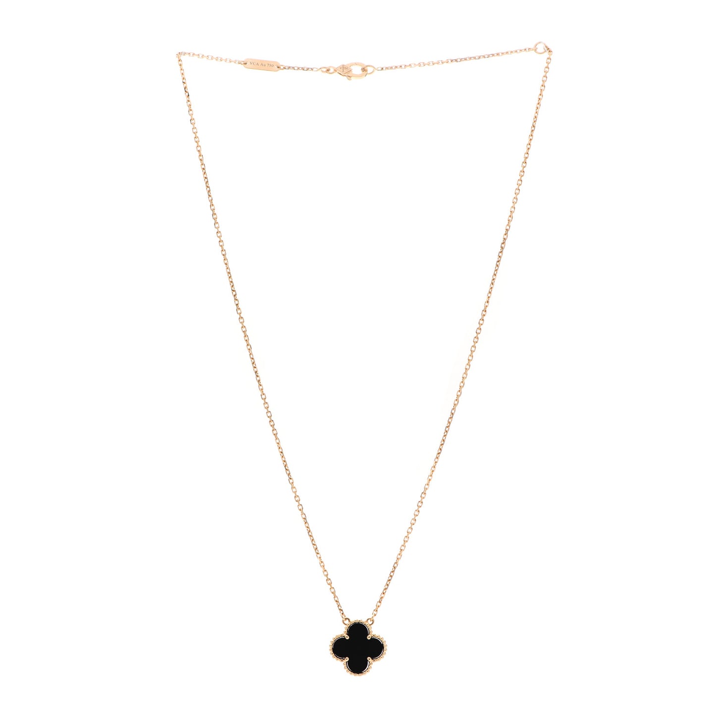 18K Yellow Gold Black Onyx Vintage Alhambra Pendant Necklace