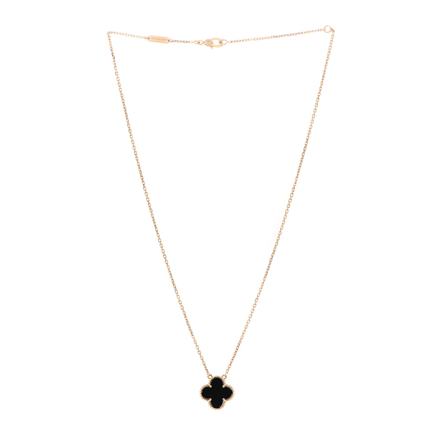 Van Cleef & Arpels 18K Yellow Gold Black Onyx Vintage Alhambra Pendant Necklace 3 of 6