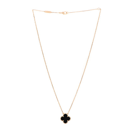 Van Cleef & Arpels 18K Yellow Gold Black Onyx Vintage Alhambra Pendant Necklace 3 of 6