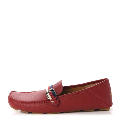 Gucci Calfskin Mens Web Sylvie Web Buckle Driver Loafers 10 Red 1 of 10
