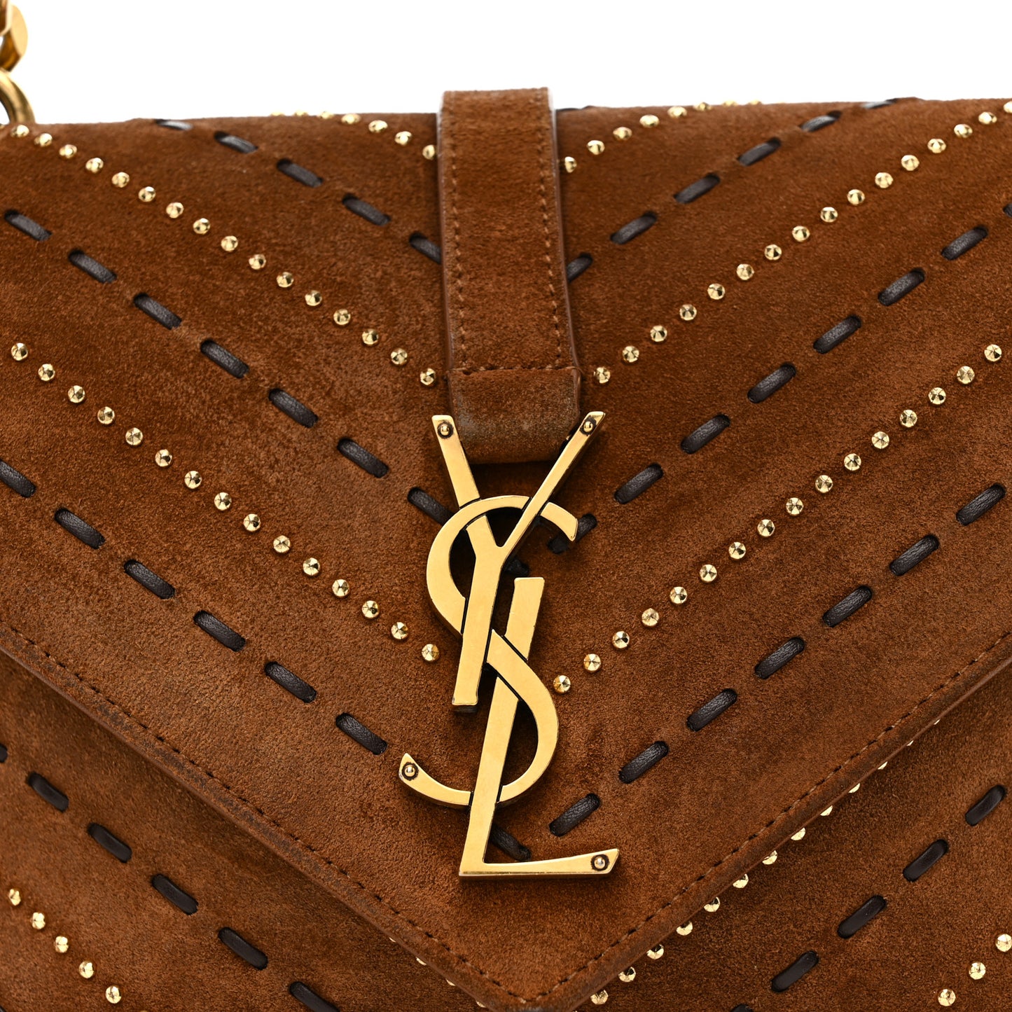 Suede Matelasse Chevron Studded Monogram Medium College Bag Brown