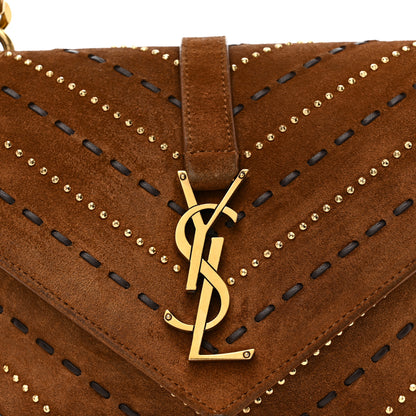 Saint Laurent Suede Matelasse Chevron Studded Monogram Medium College Bag Brown 7 of 10