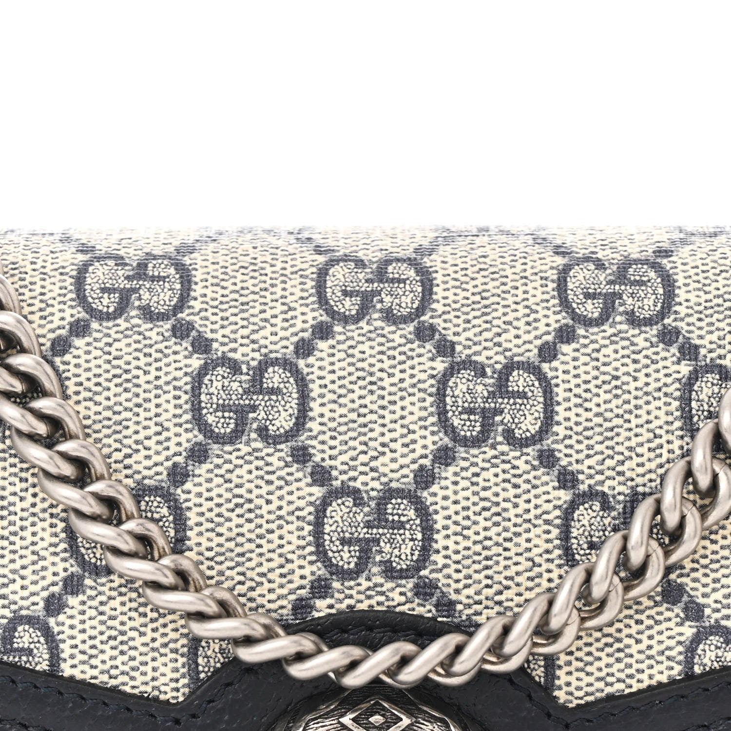 Gucci GG Supreme Monogram Textured Dollar Calfskin Mini Dionysus Chain Wallet Beige Blue 10 of 12