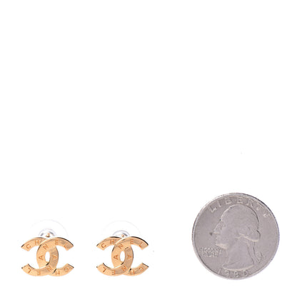 Chanel Metal CC Paris Button Stud Earrings Gold 2 of 5