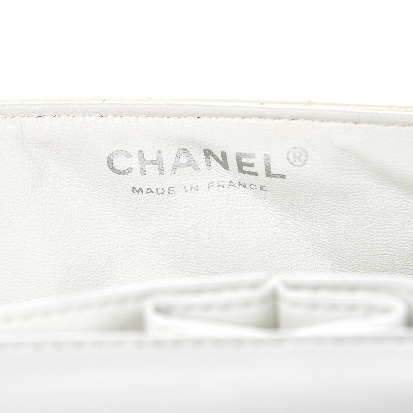 Distressed Patent Calfskin Quilted East West Flap Clutch Ivory