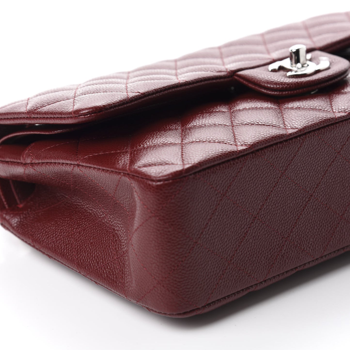 Caviar Quilted Medium Double Flap Dark Red