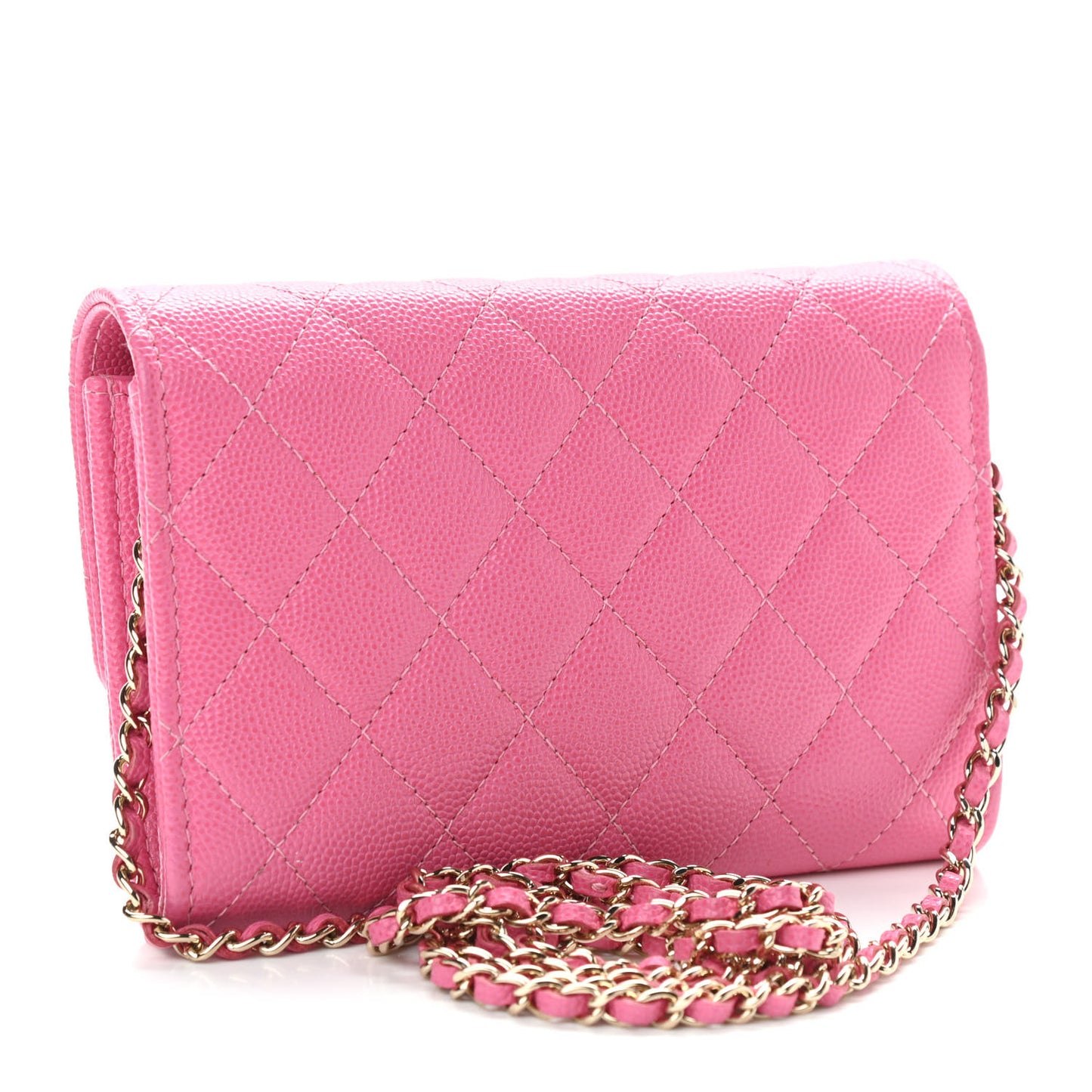 Caviar Quilted Flap Mini Wallet On Chain WOC Pink