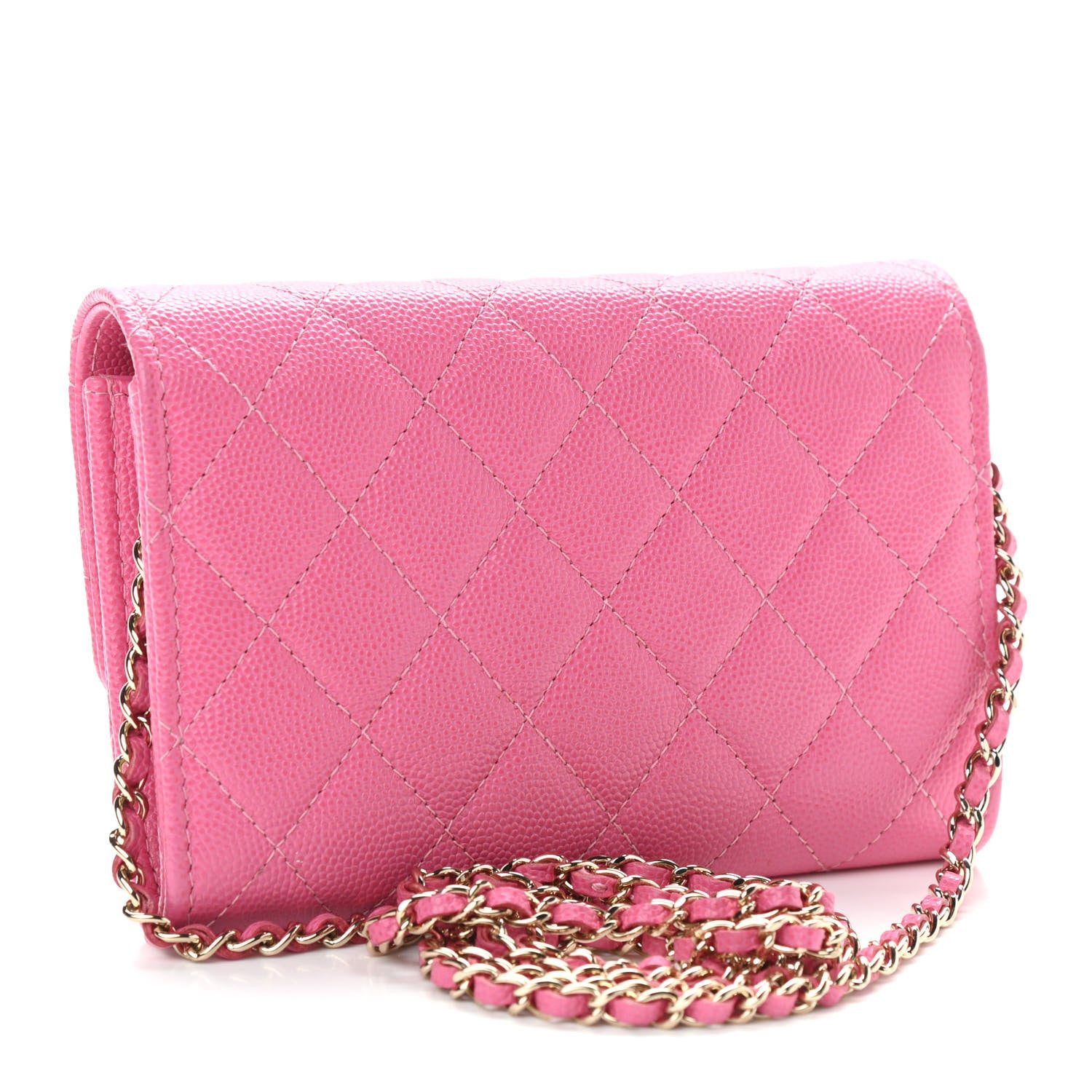 Chanel Caviar Quilted Flap Mini Wallet On Chain WOC Pink 2 of 11