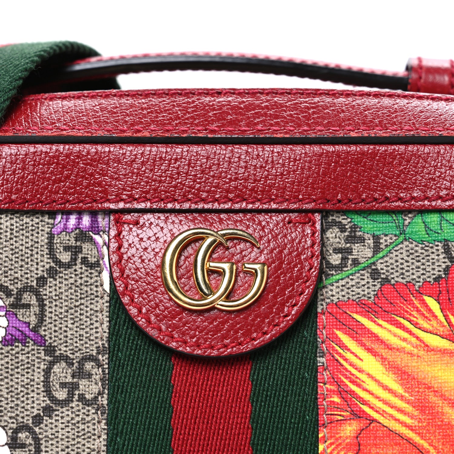 Gucci GG Supreme Monogram Flora Web Small Ophidia Top Handle Shoulder Bag Hibiscus Red 8 of 10
