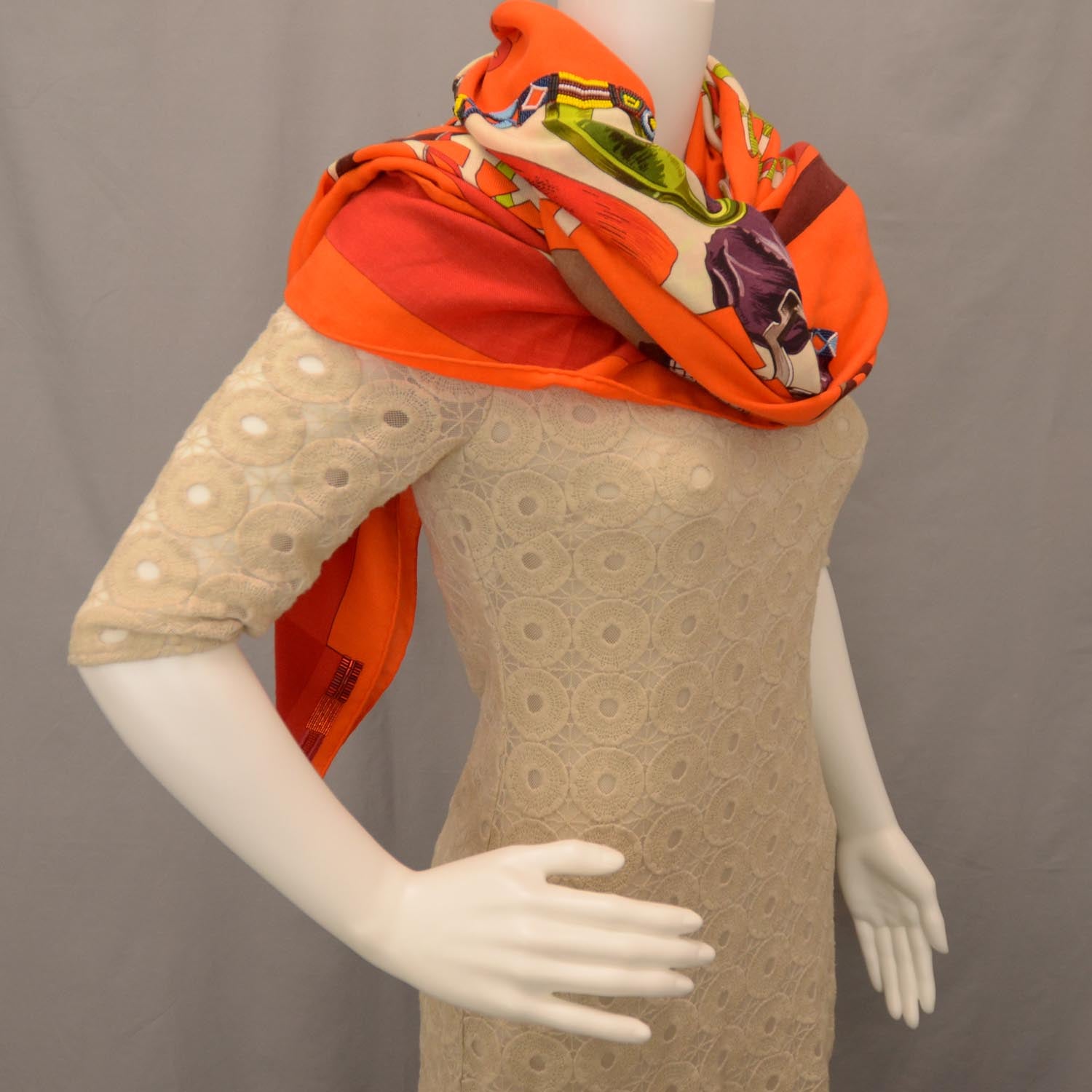 Hermes Cashmere Silk Beaded Tout En Carre Exceptional Shawl 140 8 of 12
