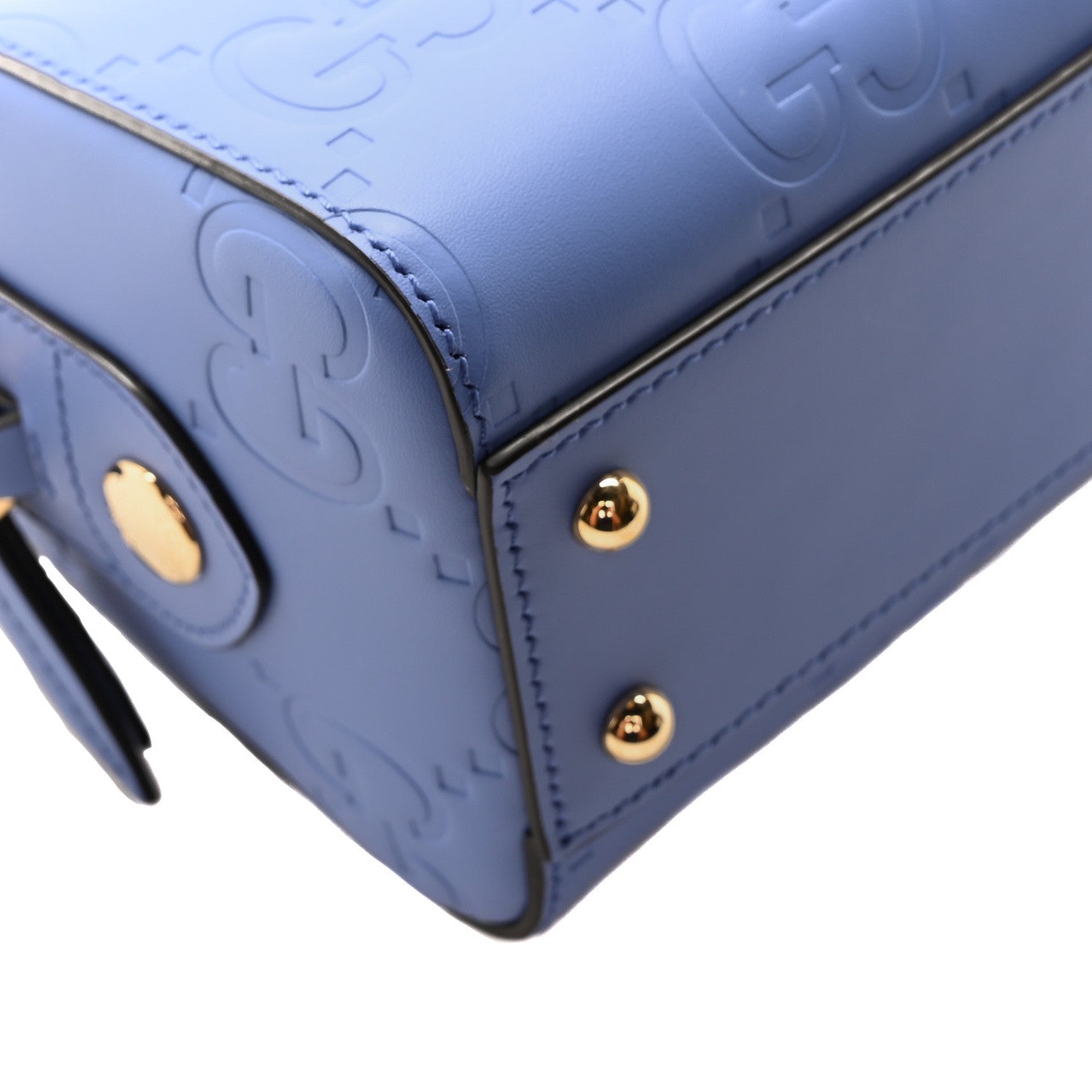 Gucci Calfskin Jumbo GG Embossed Super Mini Top Handle Bowler Bag Blue 9 of 10