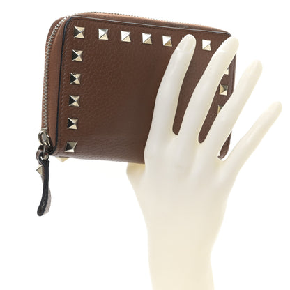 Valentino Garavani Pebbled Calfskin Rockstud Compact Zip Around Wallet Bright Cognac 2 of 9