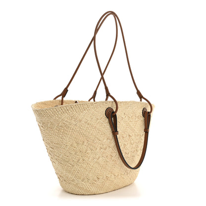 Loewe Calfskin Raffia Paulas Ibiza Medium Anagram Basket Tote Bag Natural Tan 3 of 11