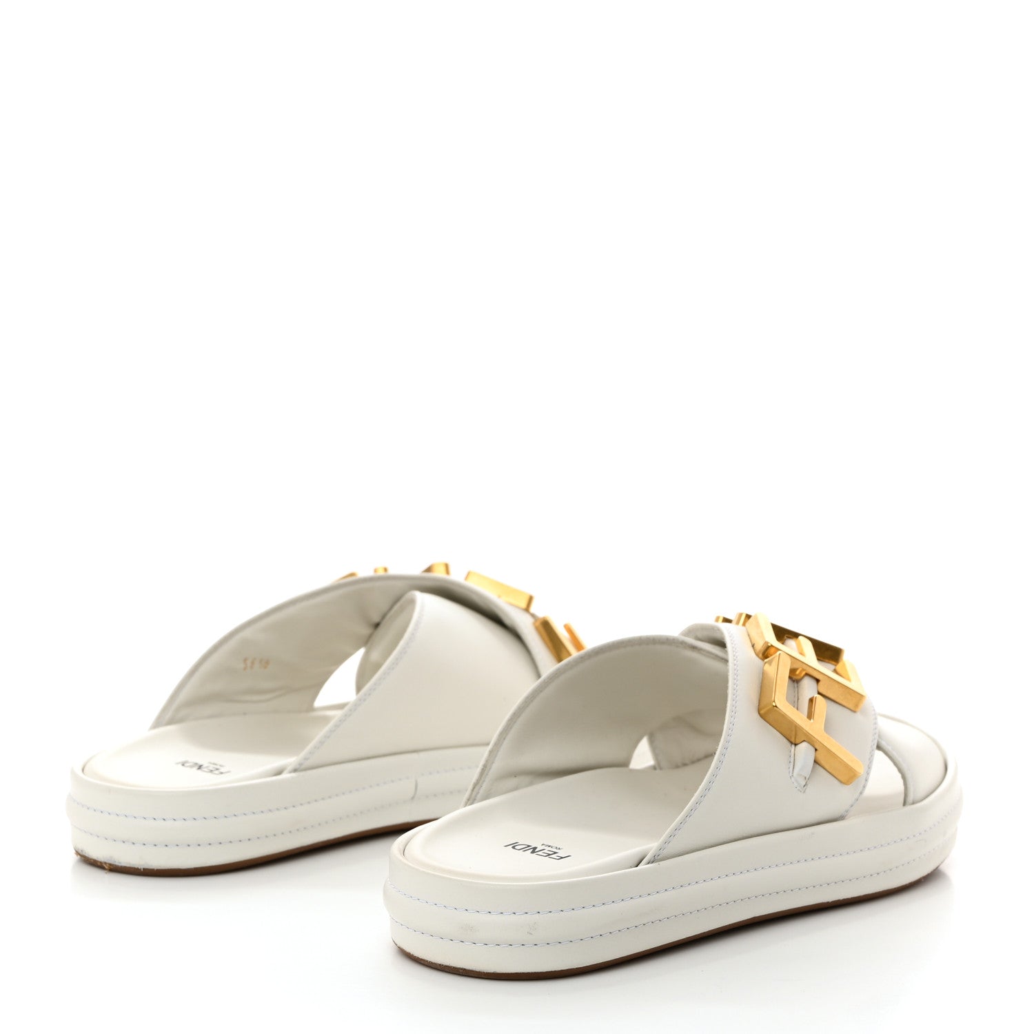 美品✨ FENDI ホワイト ミュール 【38】 ロゴバックル スクウェアトゥ Fendi Vitello Womens Fendigraphy Slide Sandals 36.5 White Ice
