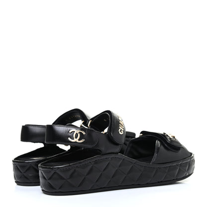 Chanel Shiny Calfskin Logo Platform Sandals 39 Black 3 of 4