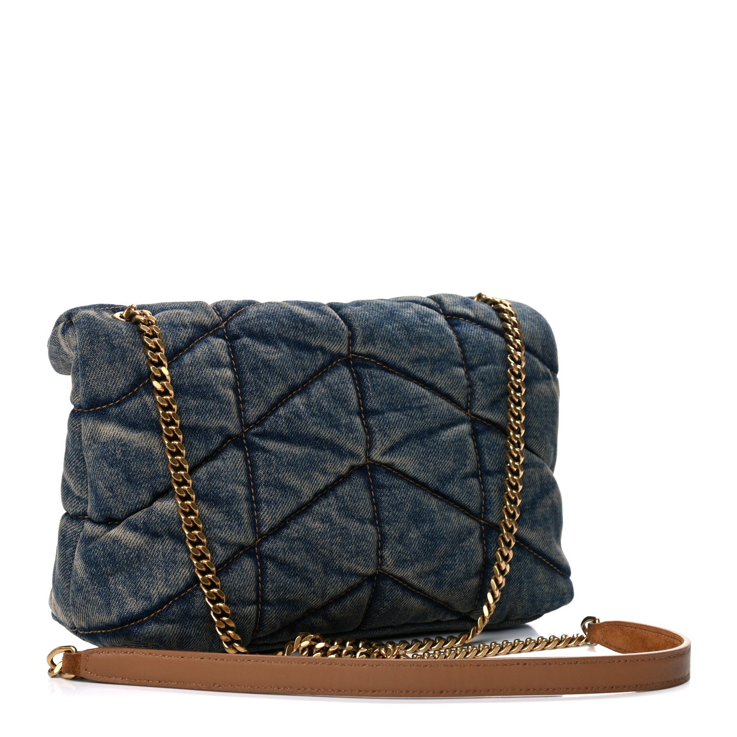 Denim Quilted Toy Loulou Puffer Monogram Chain Satchel Blue Cinnamon