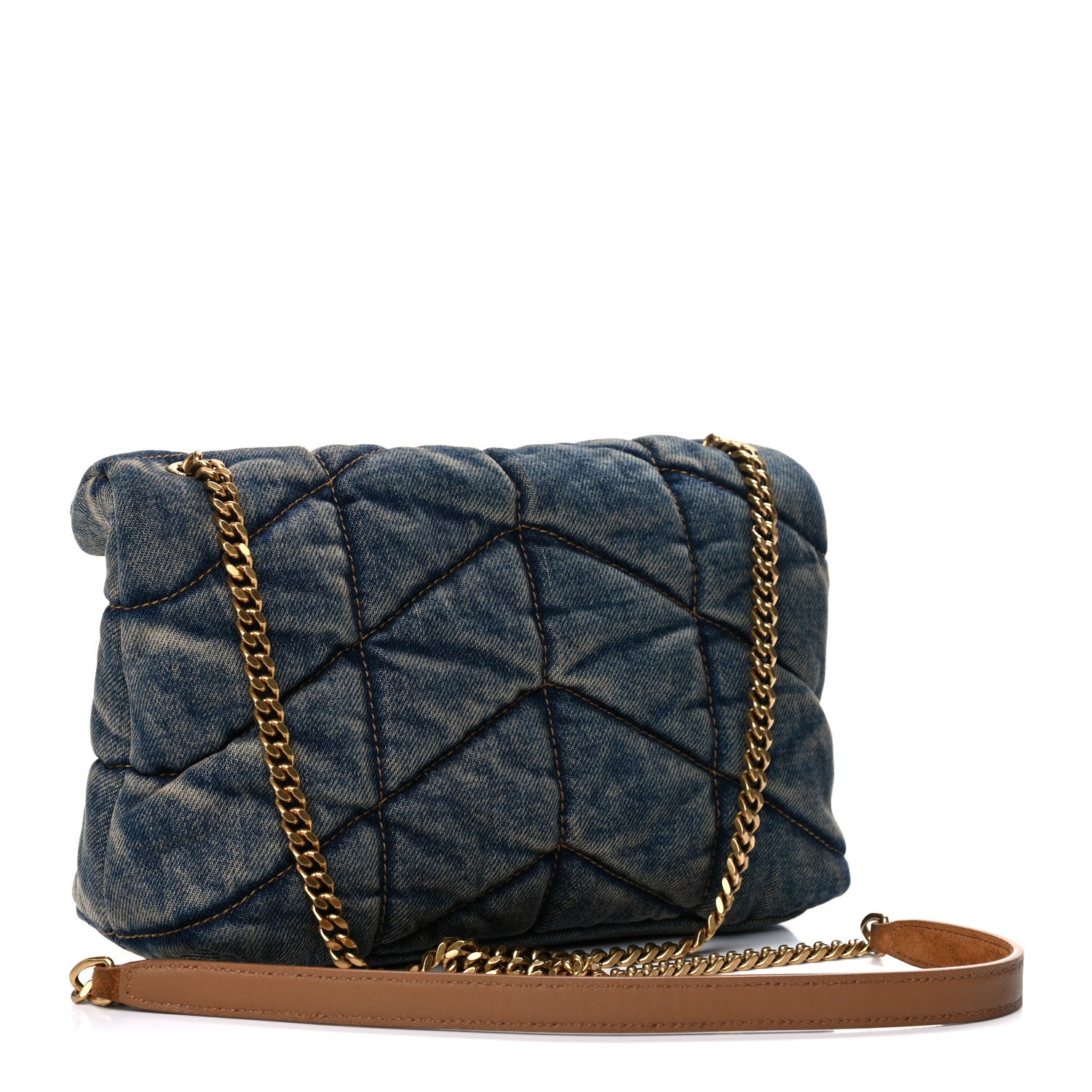 Saint Laurent Denim Quilted Toy Loulou Puffer Monogram Chain Satchel Blue Cinnamon 2 of 11