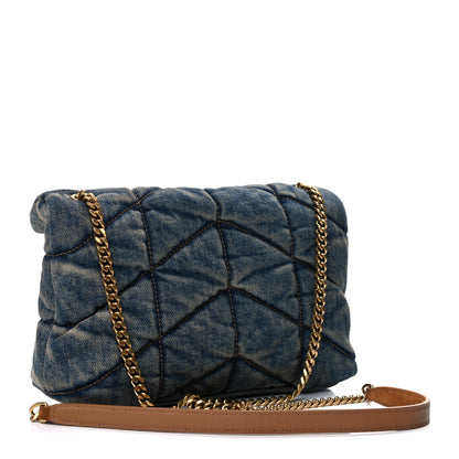 Saint Laurent Denim Quilted Toy Loulou Puffer Monogram Chain Satchel Blue Cinnamon 2 of 11