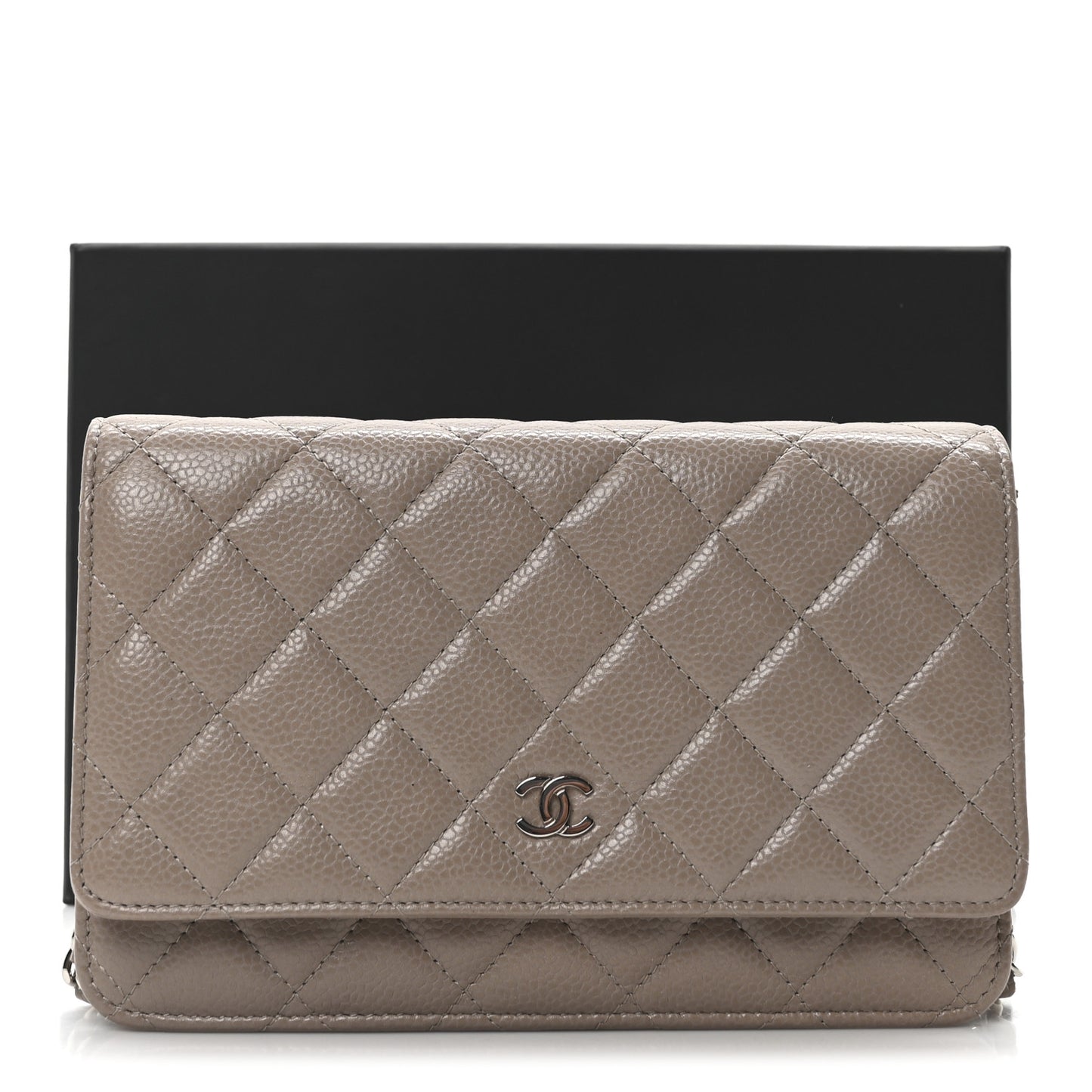 Caviar Quilted Wallet on Chain WOC Dark Beige