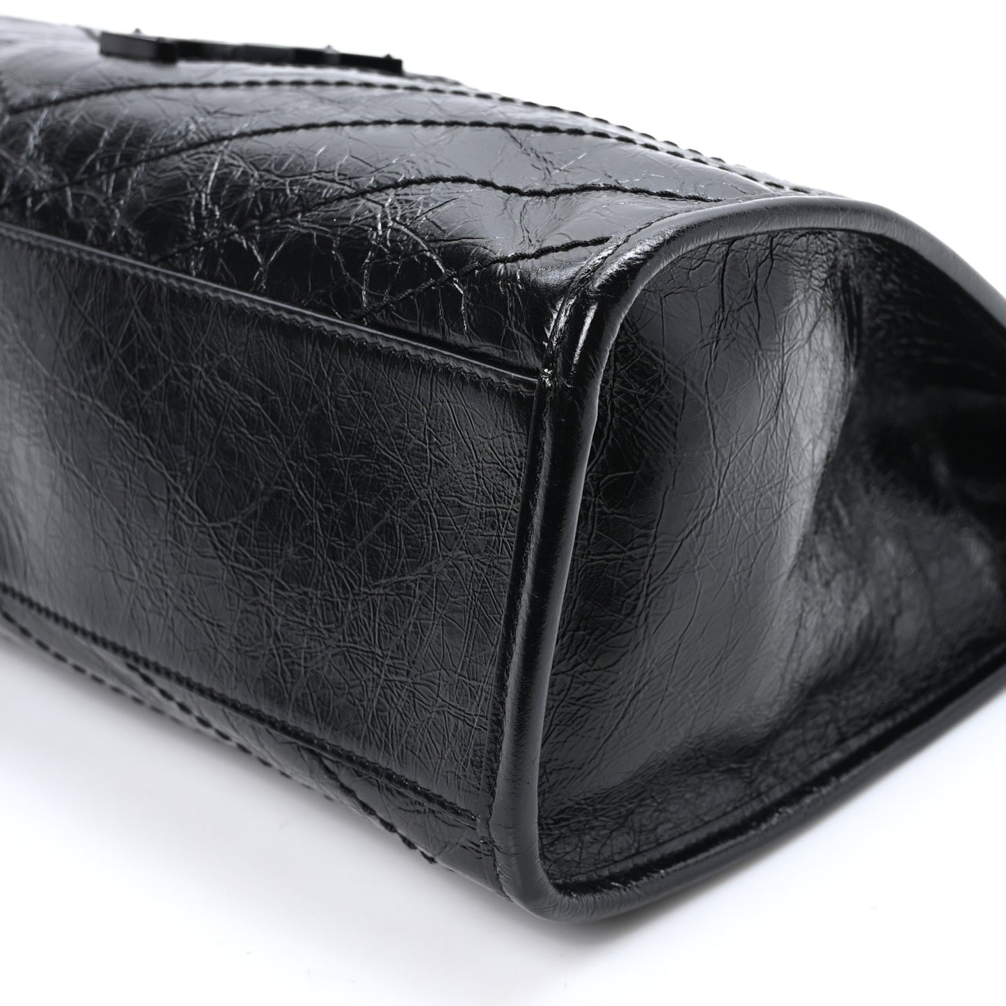 Crinkled Calfskin Matelasse Monogram Medium Niki Shopper Tote Black
