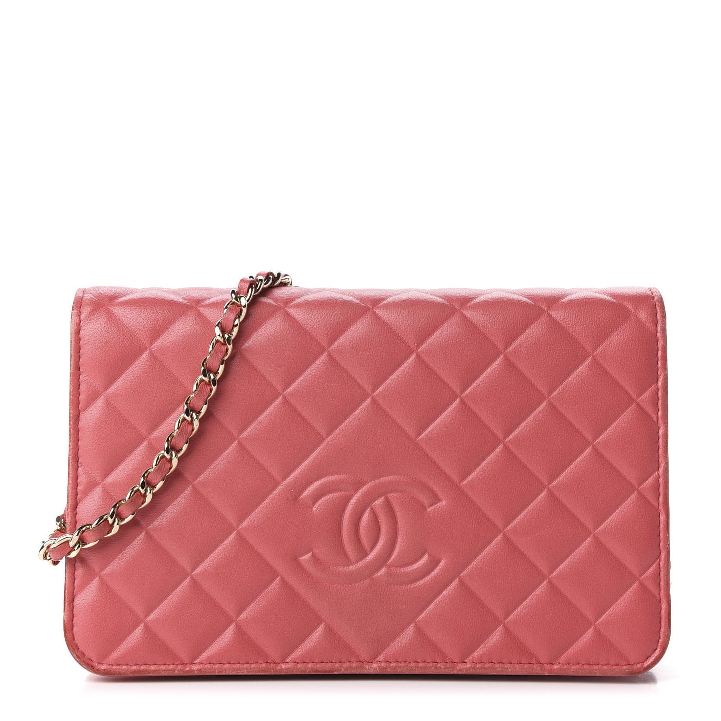 Goatskin Quilted Diamond CC Wallet On Chain WOC Pink
