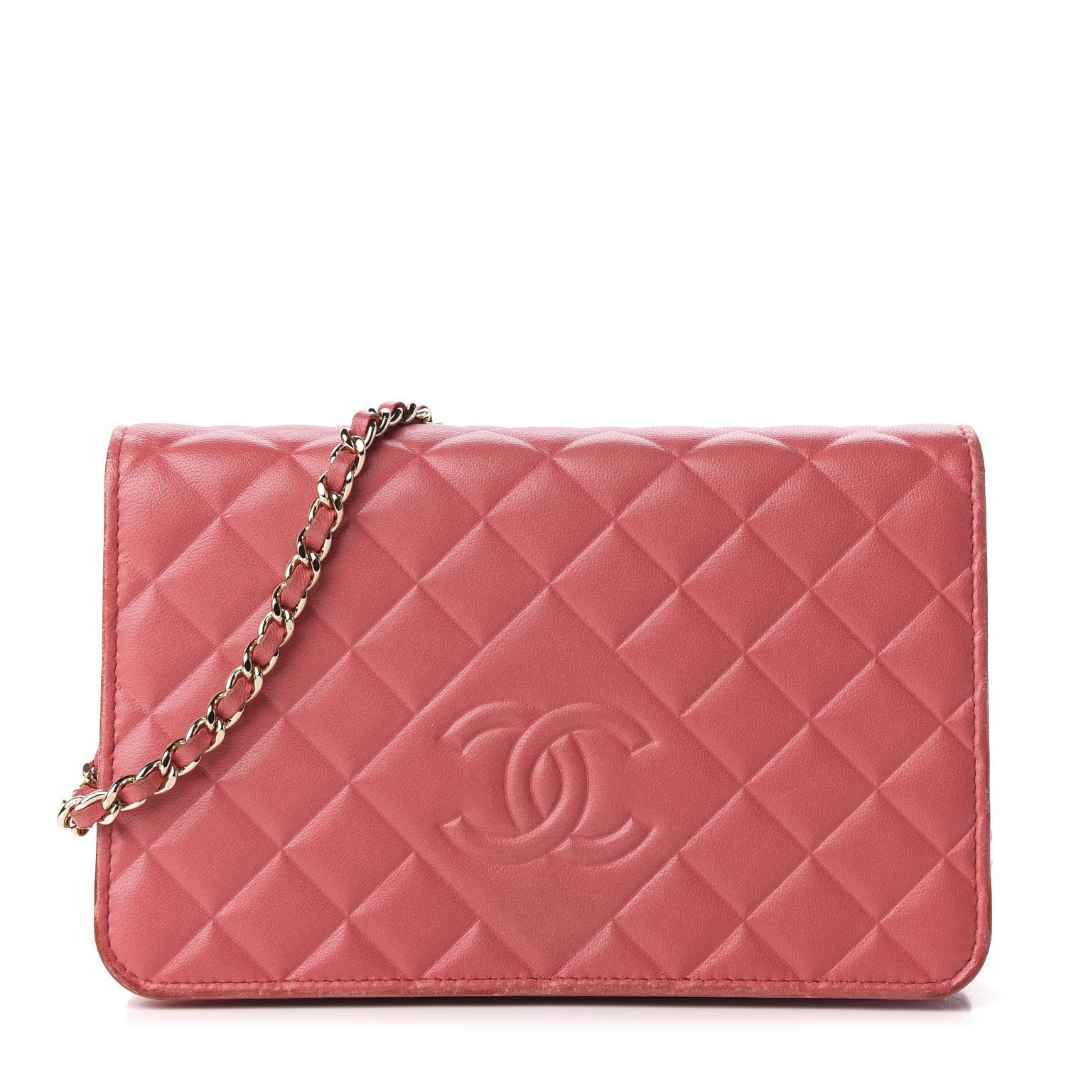 Chanel Goatskin Quilted Diamond CC Wallet On Chain WOC Pink 1 of 12