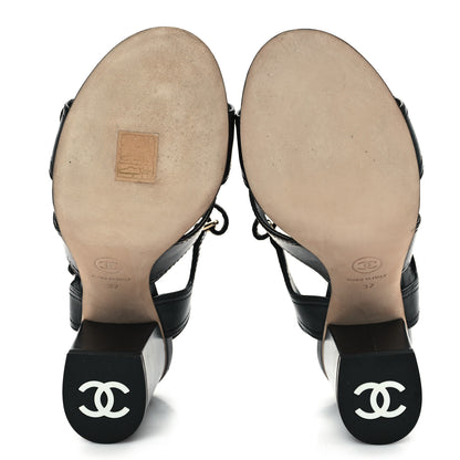 Chanel Lambskin CC Turnlock Sandals 37 Black 6 of 10
