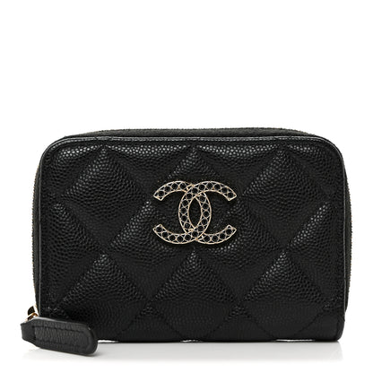 Chanel Shiny Caviar Quilted Strass CC Zip Coin Purse Black 1 of 8