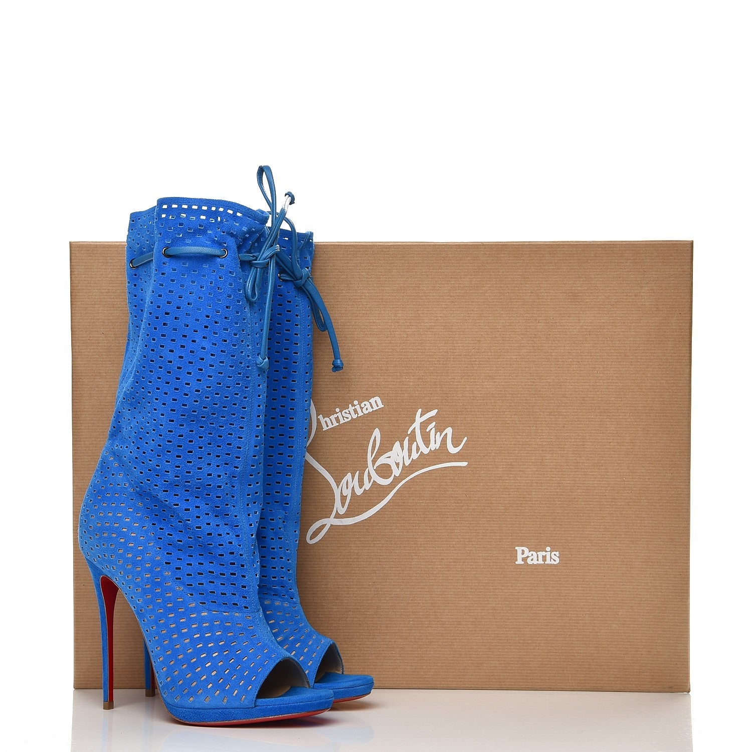 Christian Louboutin Perforated Nappa Suede Jennifer 120 Boots 36.5 Blue 7 of 7