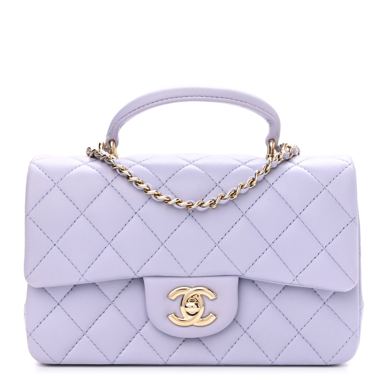 Chanel Lambskin Quilted Mini Top Handle Rectangular Flap Light Purple 1 of 10