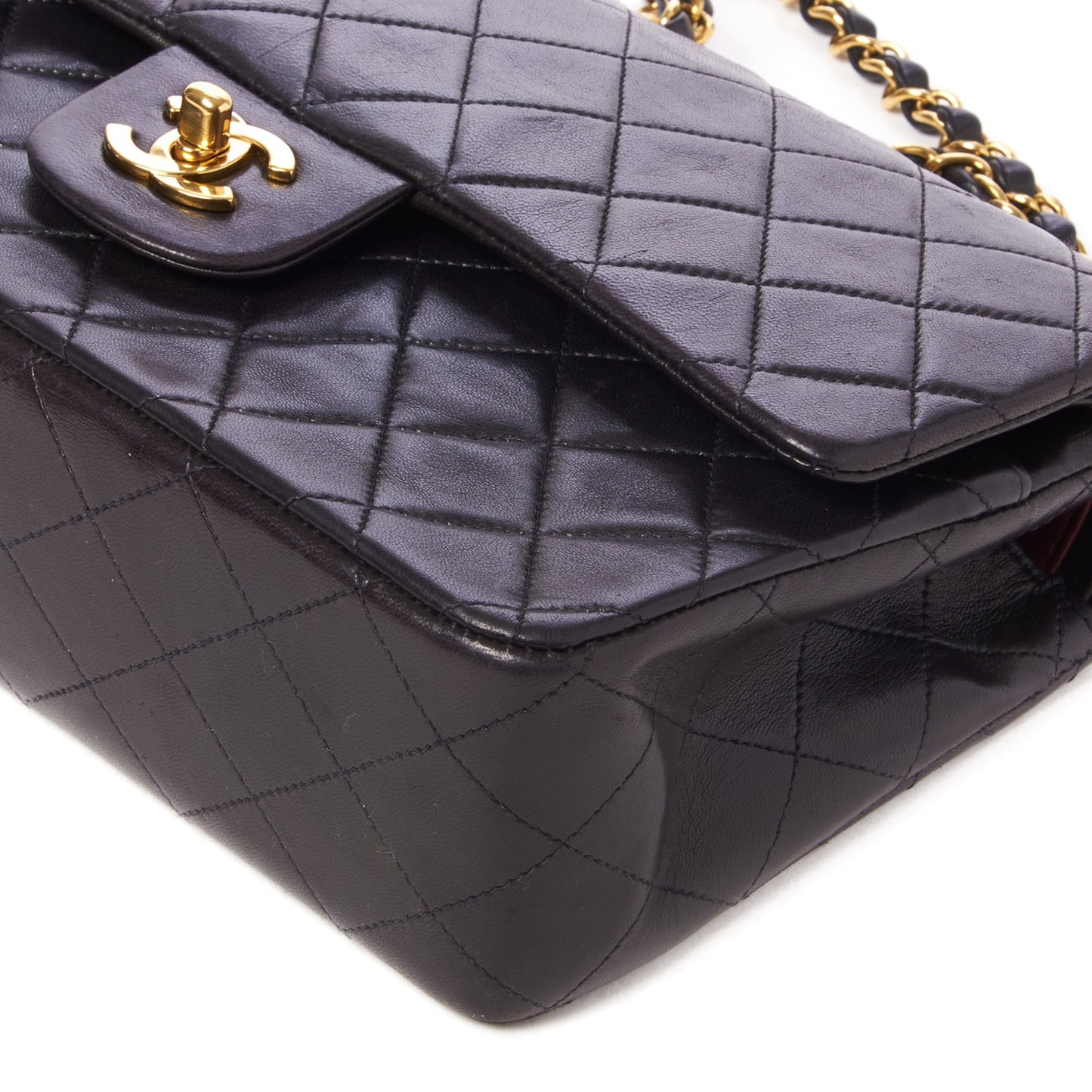 Lambskin Quilted Medium Double Flap Black